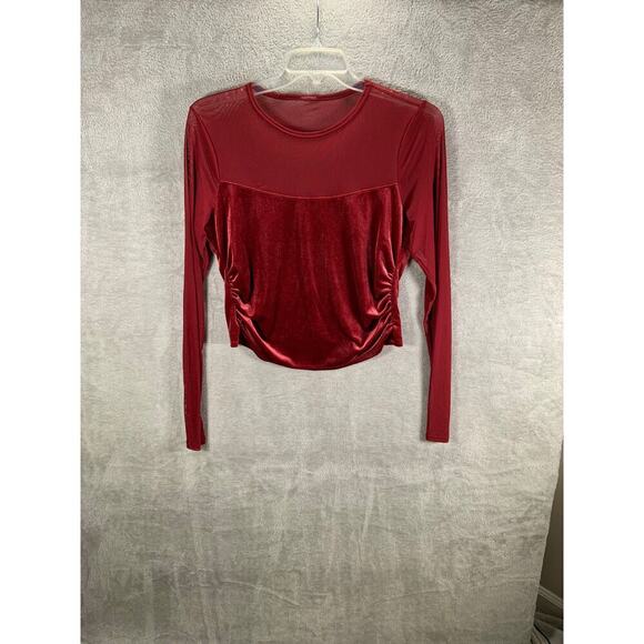 Sheer Velvet Top Women's Large Deep Red Mesh Cropped Whimsigoth Fairy Baddie - Picture 1 of 8
